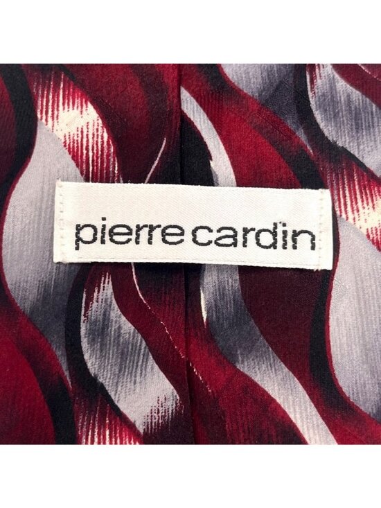 Vintage Pierre Cardin Luxury Designer Mens Silk Tie Red & Silver Wavy (3/$15) - Picture 2 of 8